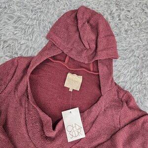 Chaser Knit Hoodie Women Small Burgundy NWT Wide V-Neck Long Sleeve Pullover